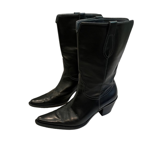 Franco Sarto Leather “Witchy Pointy” Toe Mid Calf Pull On Western Boots - Picture 4 of 16